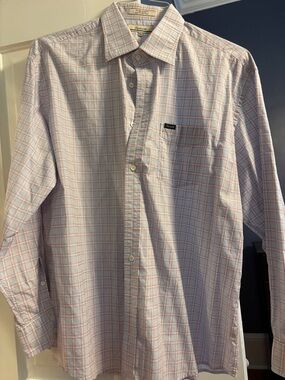 Faconnable Light Pink and White Plaid Dress Shirt
